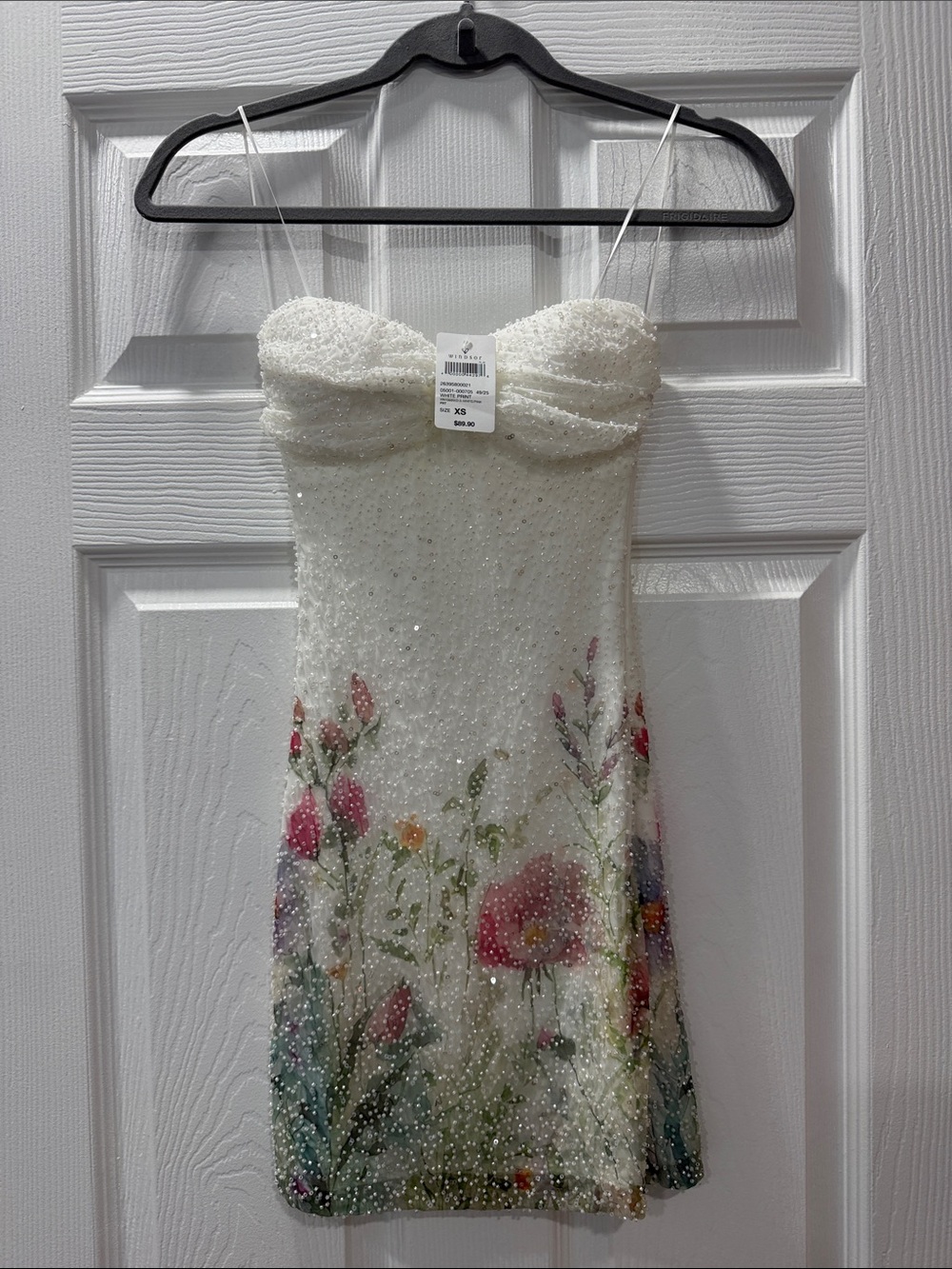 White House Black Market White Floral Sequin Spaghetti-Strap Party Dress